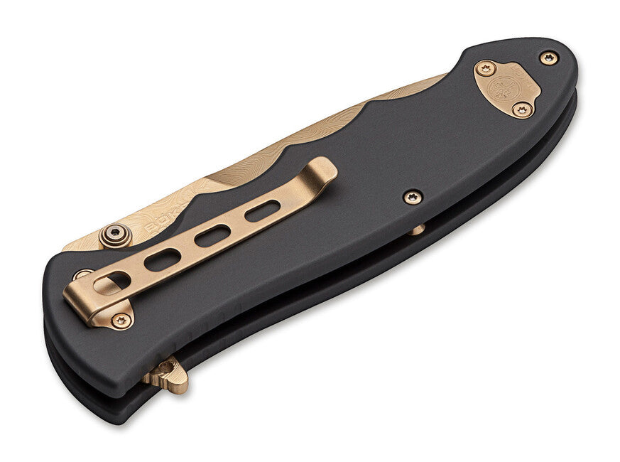 Böker Leopard-Damast III coltello da collezione 9,5 cm oro, nero, alluminio