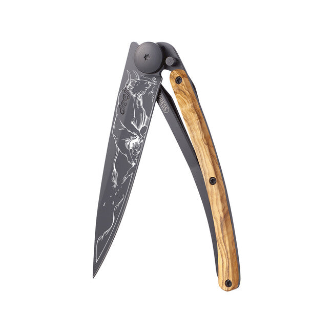 Deejo Taurus coltello di chiusura Tattoo in legno d'ulivo nero