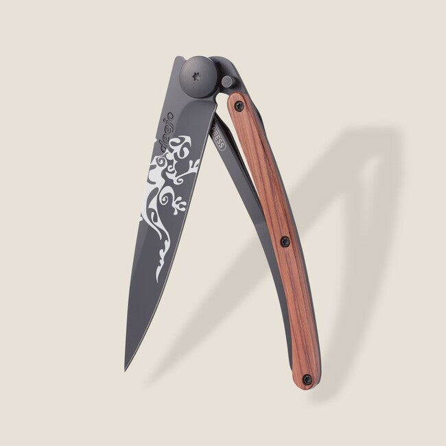 Deejo Tattoo Coltello pieghevole geco nero corallo