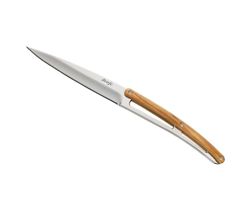 Deejo Tavolo set di 6 coltelli in legno d'ulivo lucido con dente.lama