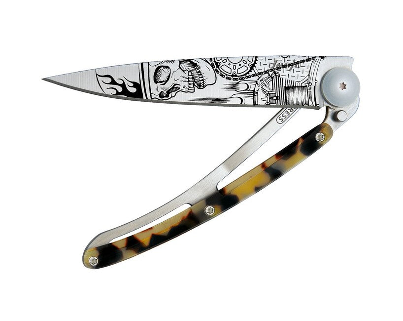Deejo Tattoo Tartaruga coltello di chiusura, grigia titano scuro Tartaruga Ride or Die