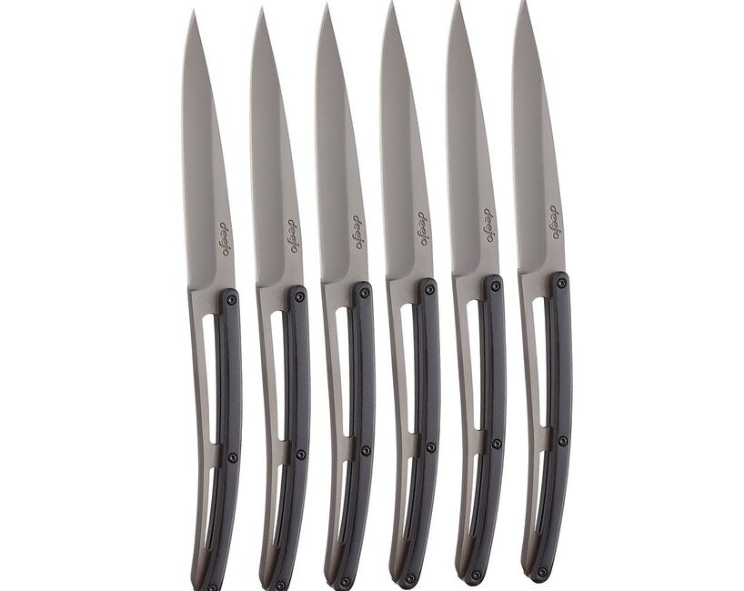 Deejo Set di 6 coltelli Tavolo, grigio titanio legno di ebano