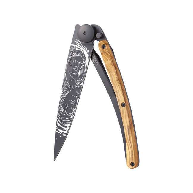 Deejo Gemini coltello di chiusura Tattoo in legno d'ulivo nero