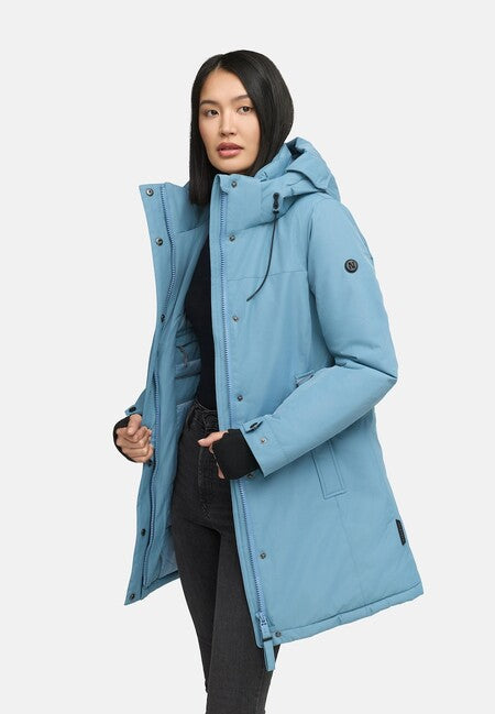 Navahoo Frostkuss 14 parka invernale da donna con cappuccio removibile e cintura, powder blue