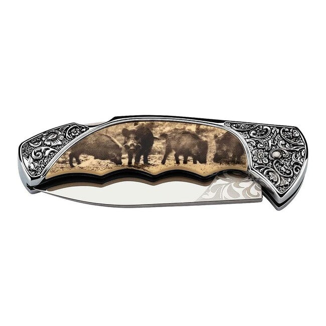 Herbertz Coltello 8,2 cm plastica con finiture floreali, motivo cinghiale