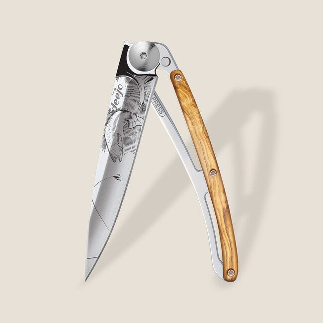 Deejo Tattoo coltello chiusura Specchio legno d'ulivo Trota