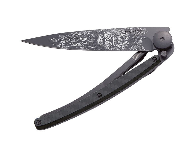 Deejo Tattoo Coltello di chiusura Nero carbonio Lion