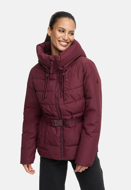 Marikoo Himee 16 giacca invernale da donna con collo alto e cinturino, wine