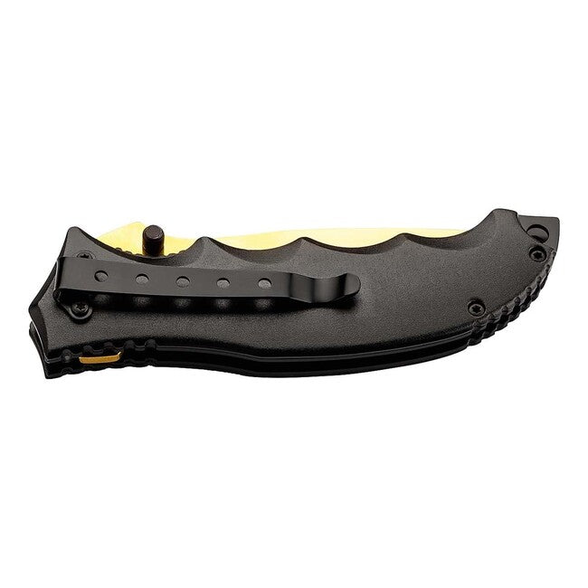 Herbertz Coltello a una mano 8,3 cm, lama dorata, alluminio, drago 3D