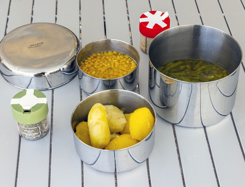 BasicNature Biwak 3 set di cottura in acciaio inox per tutta la famiglia