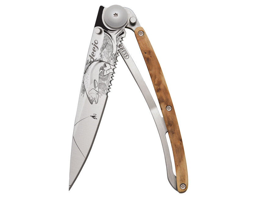 Deejo Coltello chiusura seghettatura legno titanio trota