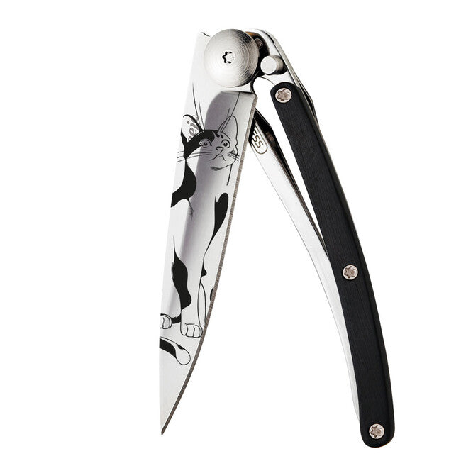 Deejo Tattoo coltello di chiusura in legno d'ebano gatto