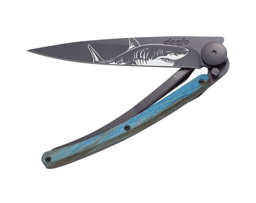 Deejo Tattoo coltello più vicino Black blue beech Shark