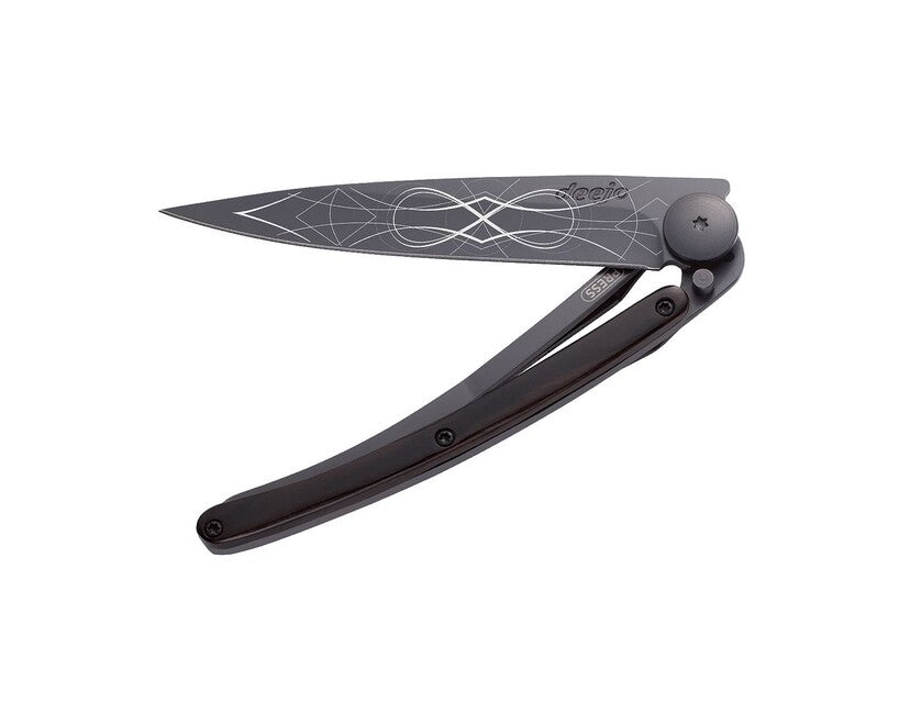 Deejo Tattoo coltello da chiusura, nero in legno d'ebano Infinity