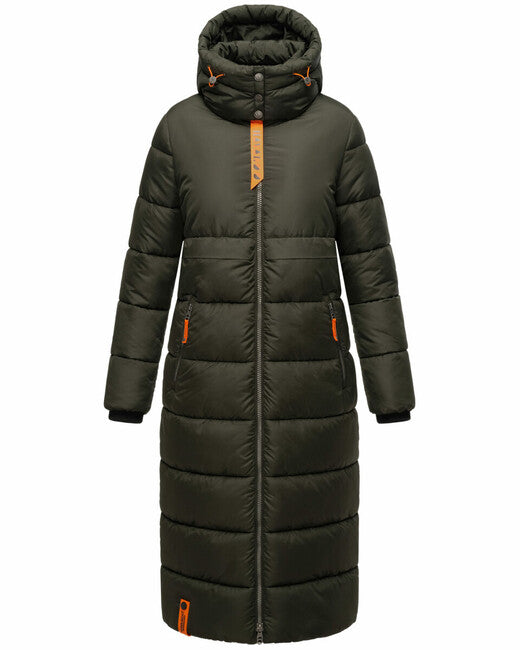 Navahoo Kristallblume giacca invernale lunga da donna con cappuccio, oliva scuro