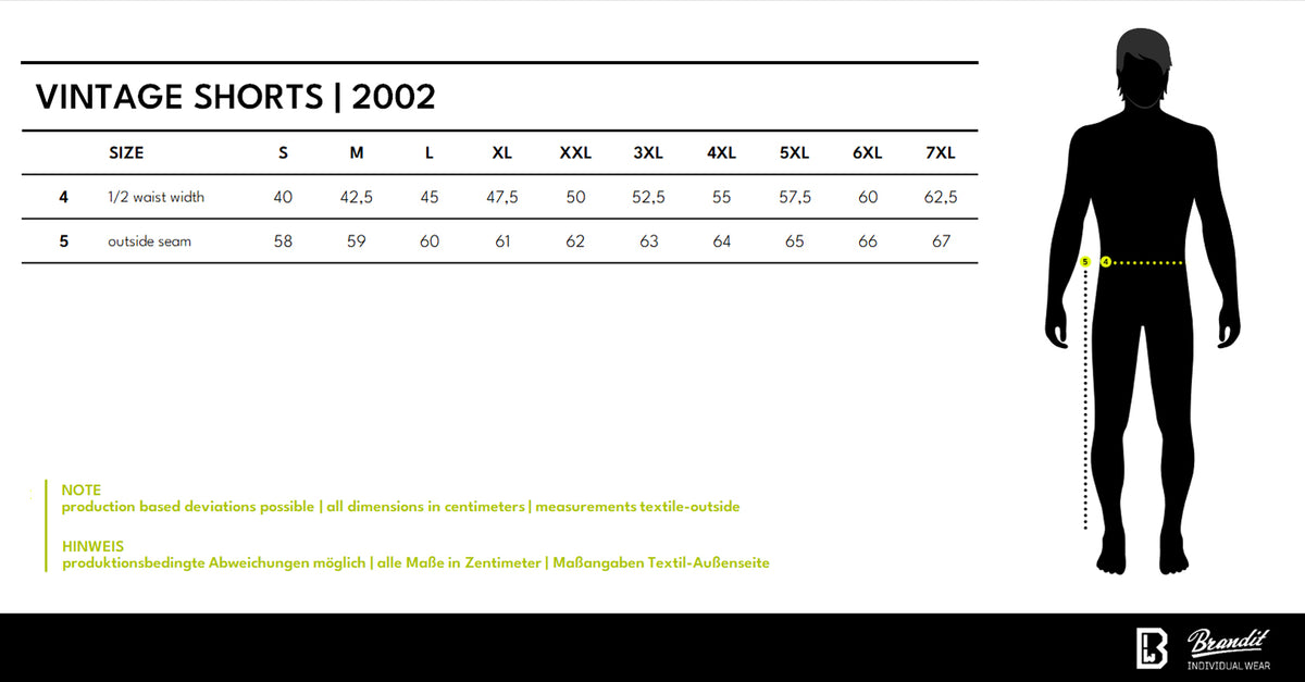 Veľkostná tabuľka Vintage Shorts