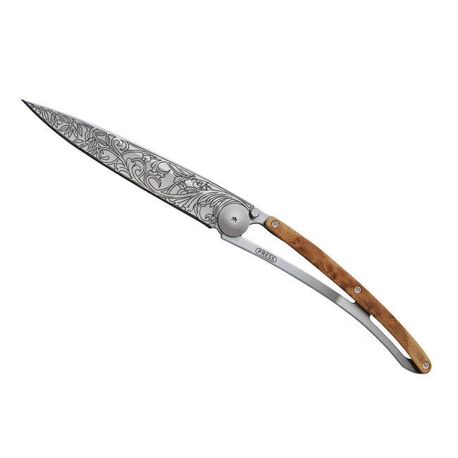 Deejo Coltello di chiusura Tattoo design Art Nouveau quotato legno di ginepro
