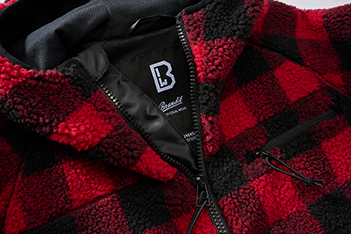 Brandit Teddyfleece Worker giacca in pile con cappuccio, rosso/nero