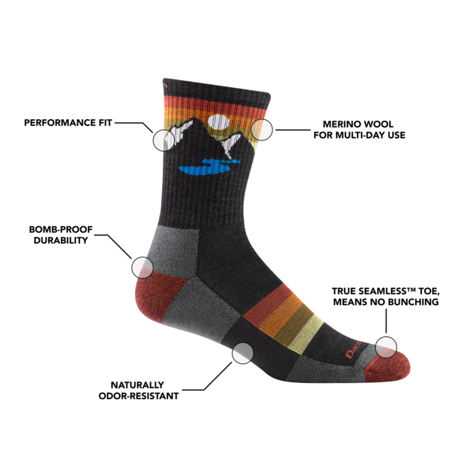 Darn Tough Sunset Ridge Micro Crew calzini leggero con cuscino, charcoal