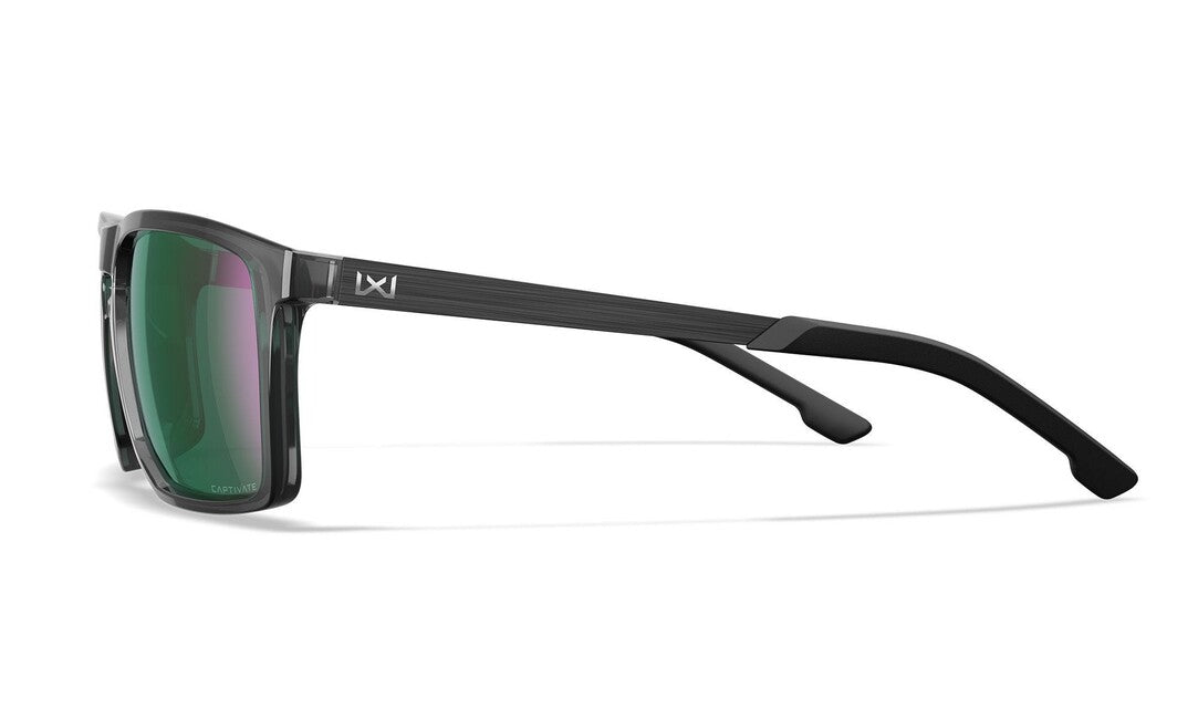 Wiley X Axe Sunglasses, Captivate Polarized Green Mirror/Gloss Crystal Grey