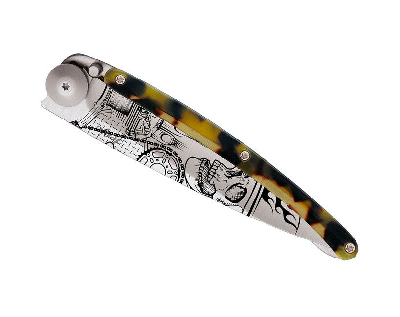 Deejo Tattoo Tartaruga coltello di chiusura, grigia titano scuro Tartaruga Ride or Die
