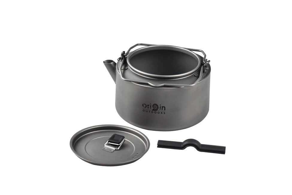 Origin Outdoors Bollitore per té/caffé in titanio con manici in silicone e filtro 1,2 l