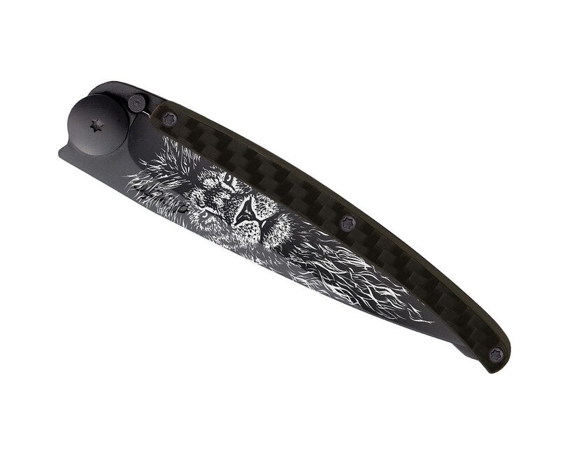 Deejo Tattoo Coltello di chiusura Nero carbonio Lion