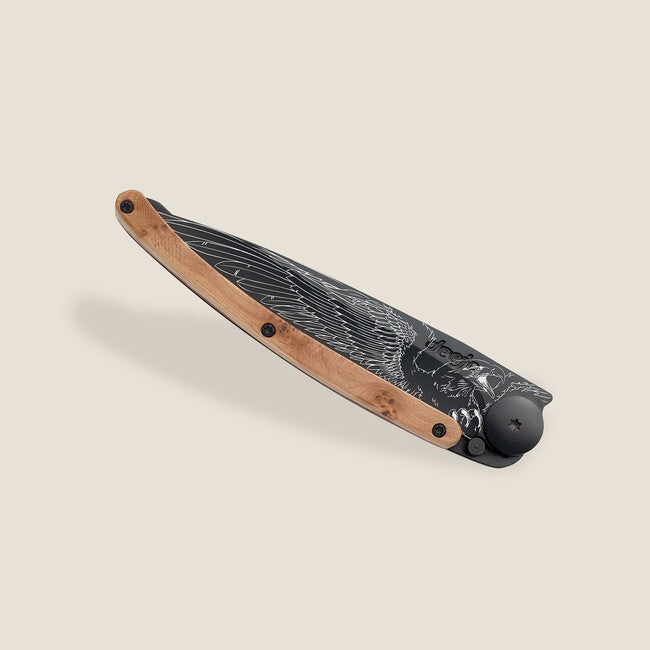 Deejo Tattoo Biker coltello da chiusura, legno di ginepro nero