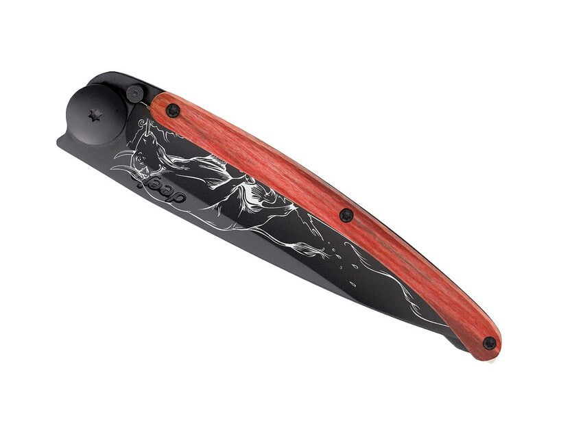 Deejo Tattoo coltello da chiusura, nero faggio rosso toro