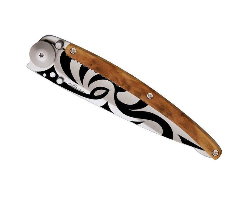 Deejo Coltello Seghettatura ginepro Tribale