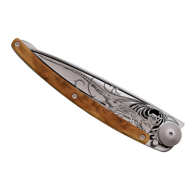 Deejo Natura in legno di ginepro Coltello di chiusura Fagiano