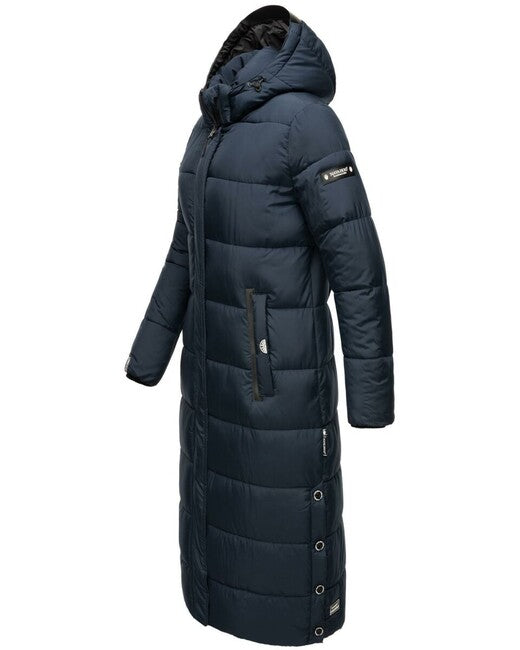 Navahoo Isalie giacca invernale lunga da donna con cappuccio, blu navy