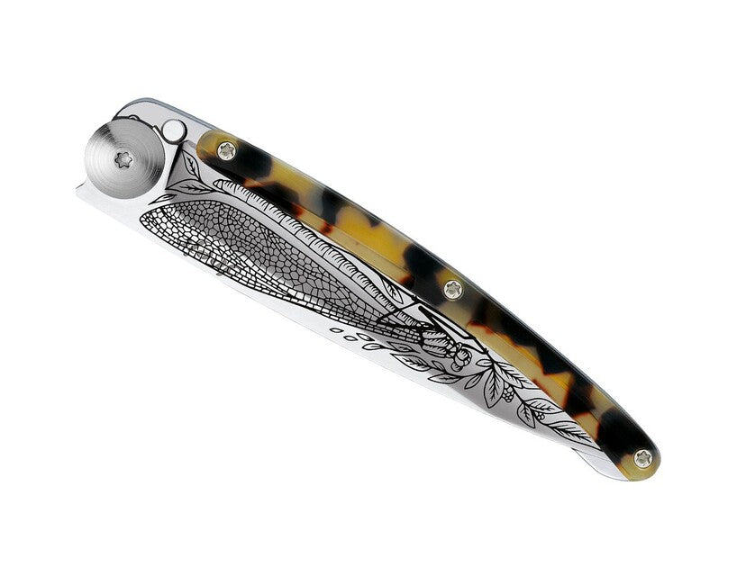 Deejo Tattoo coltello di chiusura Specchio di tartaruga Guscio di tartaruga Libellula