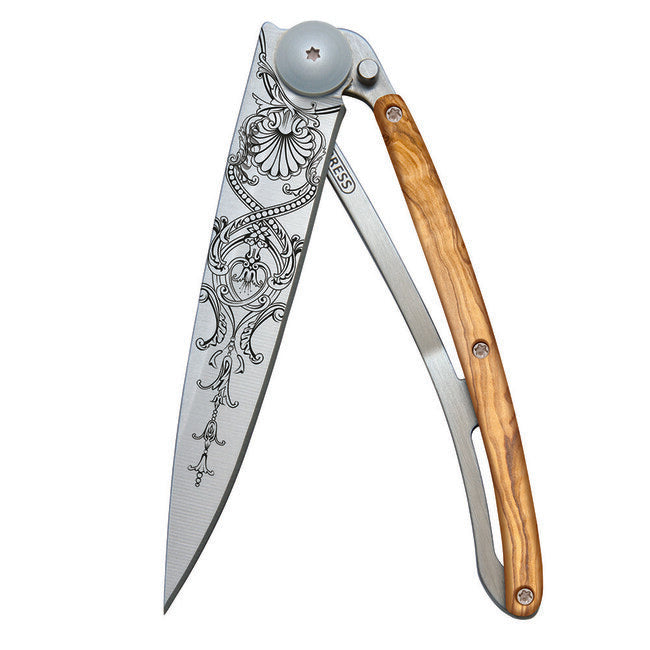 Deejo Tattoo coltello di chiusura in legno d'ulivo Versailles