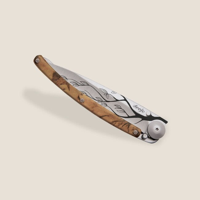 Deejo Tattoo Serration coltello pieghevole, marrone camo Tree