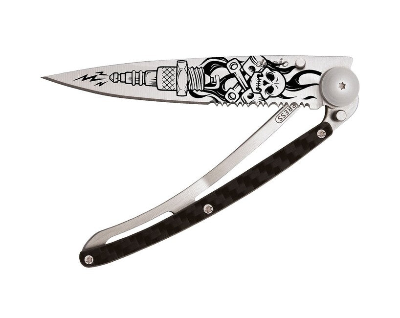 Deejo Tattoo Serration coltello di chiusura titanio fibra di carbonio Biker