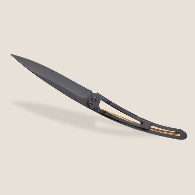 Deejo Prime cuts coltello di chiusura nero tatuaggio in legno d'ulivo, olive wood
