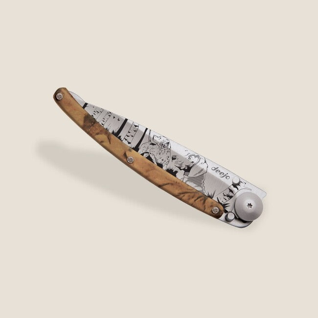 Deejo Coltello pieghevole tattoo serration, marrone mimetico giorno di caccia