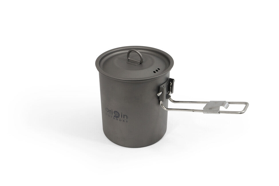 Origin Outdoors Titanium pentola/tazza da trekking con beccuccio e manico pieghevole titanium 750 ml
