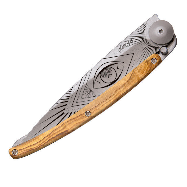 Deejo Tattoo coltello di chiusura in legno d'ulivo Vision