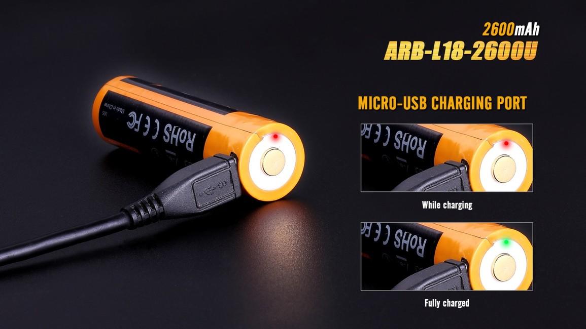 Fenix batteria ricaricabile usb 18650 2600 mAh Li-Ion