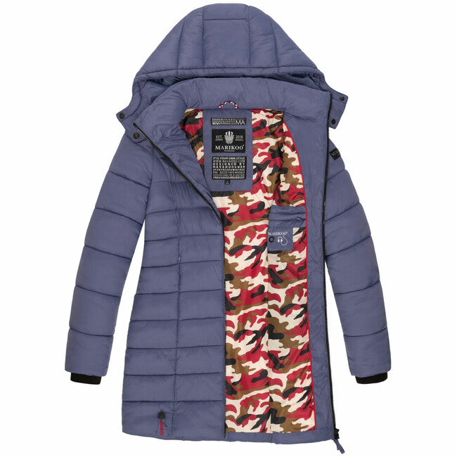 Marikoo Abendsternchen cappotto trapuntato da donna con cappuccio, blu violetto