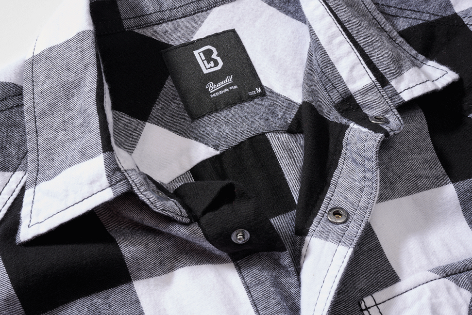 Brandit Check camicia senza maniche, bianca e nera