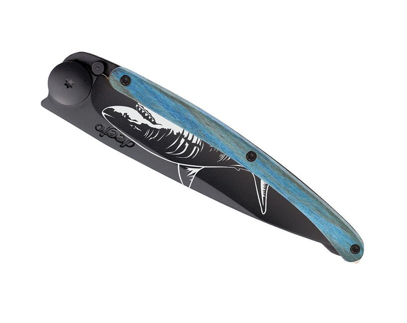 Deejo Tattoo coltello più vicino Black blue beech Shark