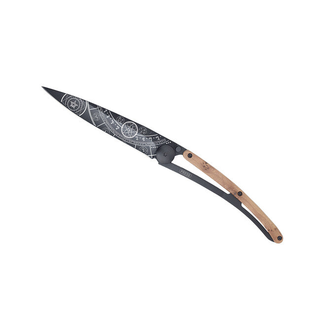 Deejo Fantasy coltello da chiusura in legno di ginepro nero Esoterico