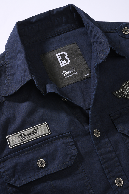 Brandit Luis Vintage camicia a maniche lunghe, blu navy