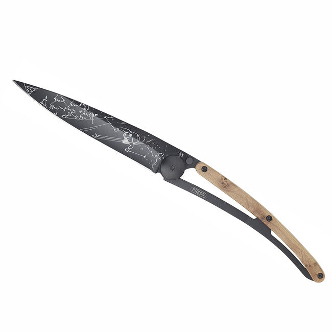 Deejo Tattoo coltello di chiusura, nero in legno di ginepro Ski
