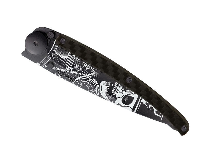 Deejo Tattoo Serration coltello pieghevole carbon Ride or Die