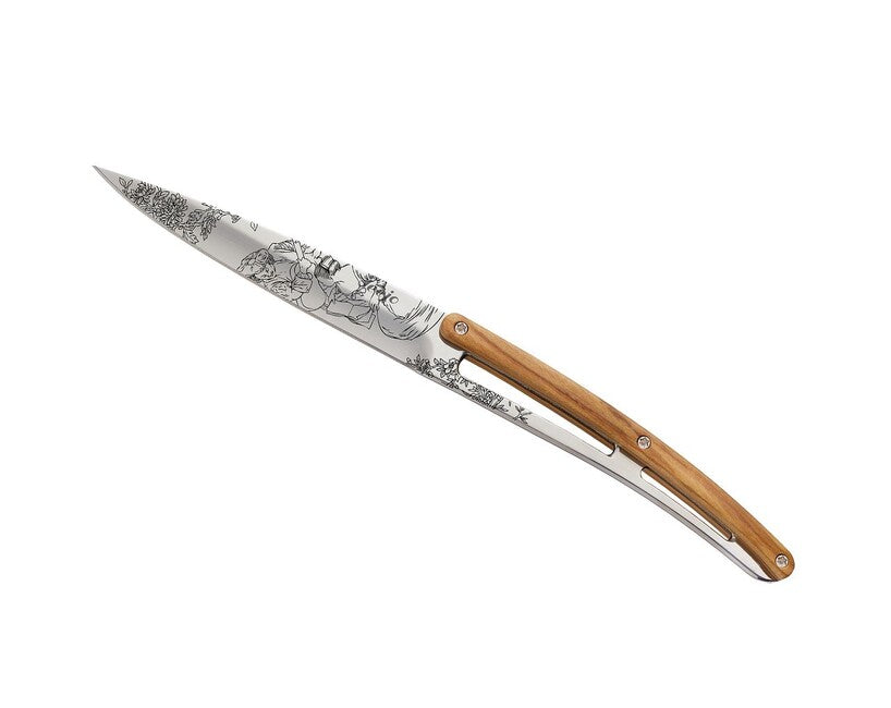 Deejo Tattoo set di 6 coltelli da bistecca finitura lucida legno d'oliva Toile de Jouy