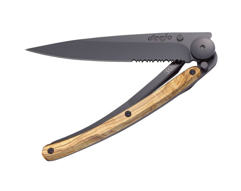 Deejo Serration coltello di chiusura in legno d'ulivo nero